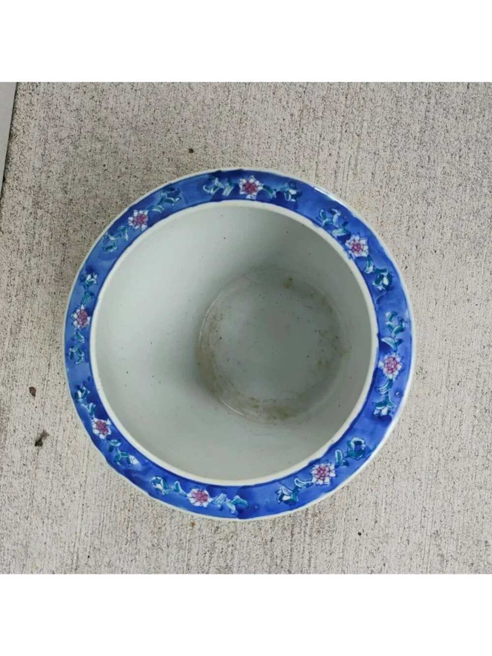Vintage Chinese Blue & White Porcelain Fishbowl Planter 8” Chinoiserie Cachepot